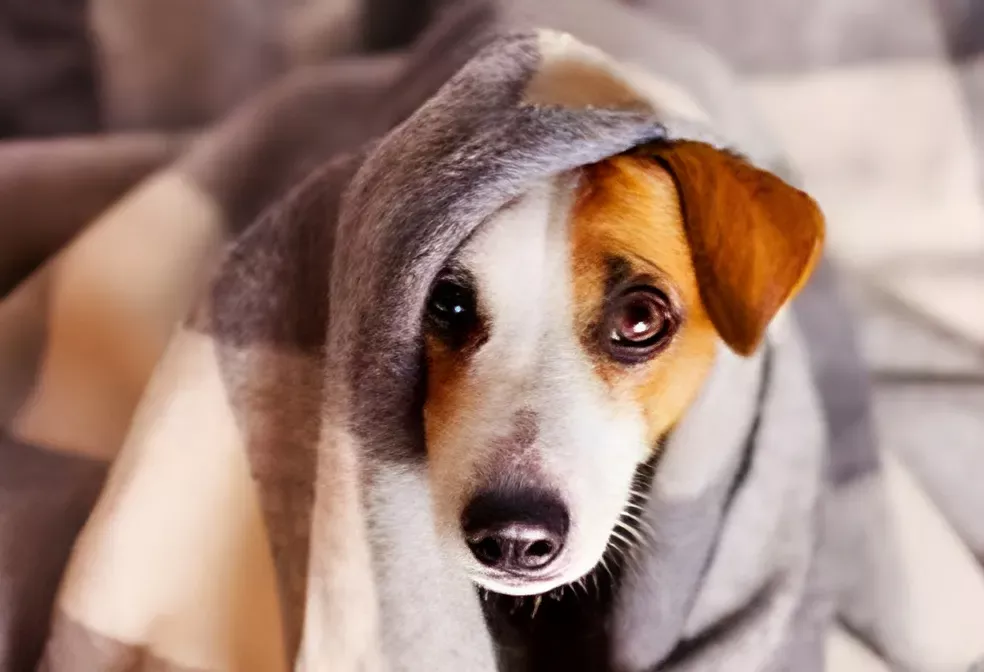 dog snuggled under covers